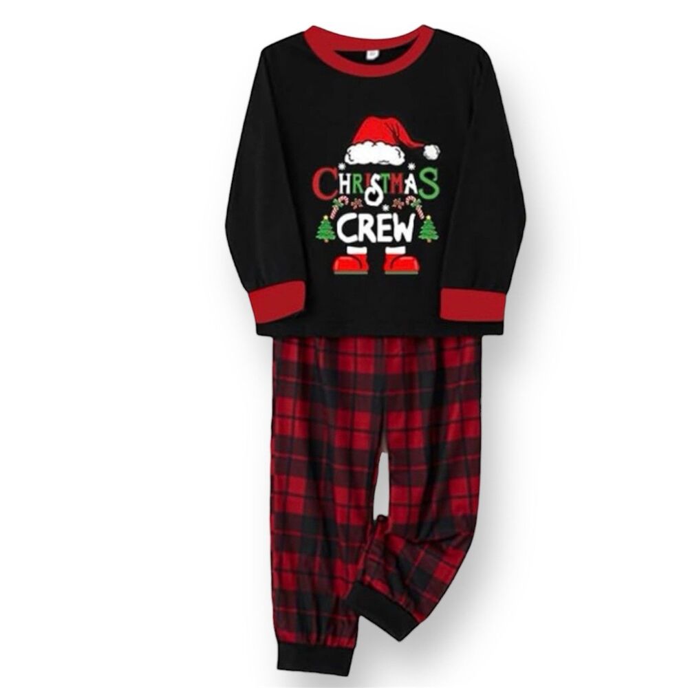 Christmas Crew Pajama Set Kids Sz 14T Black Red Plaid 2pc Holiday Sleepwear Pjs